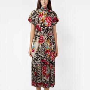 Gibson Vintage Leopard Floral Print Maxi Dress Size Medium